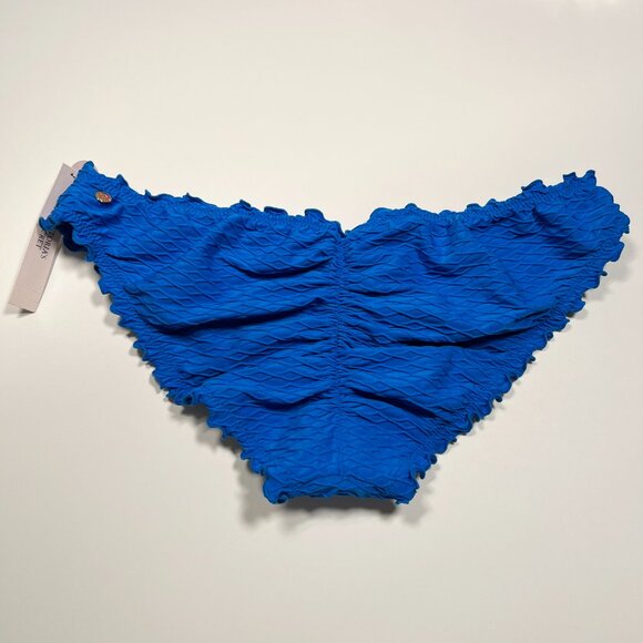 Victoria Secret Medium M Bikini Bottom Ruffle Cheeky Ruched Back Textured Blue - Picture 1 of 5